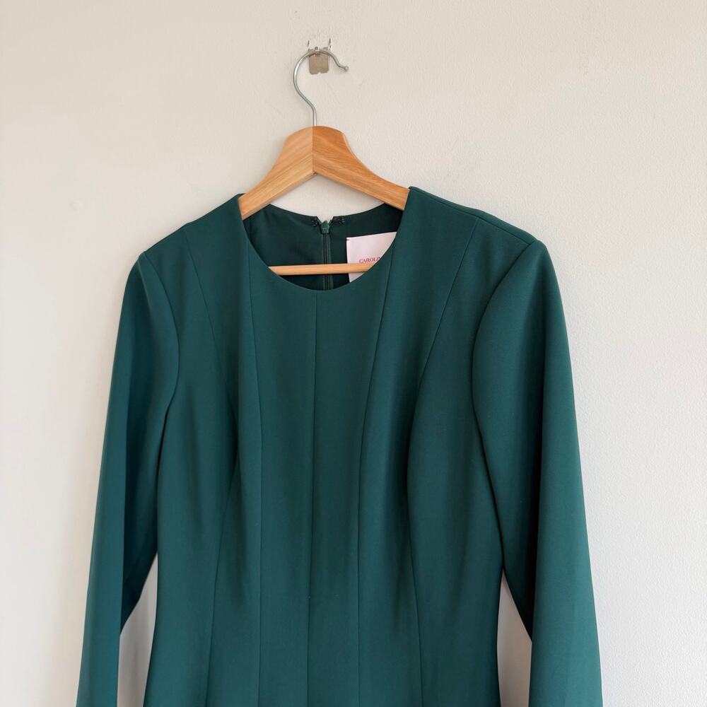 Carolina Herrera Crepe Pleated Midi Cocktail Dress Pine Green - Picture 5 of 12